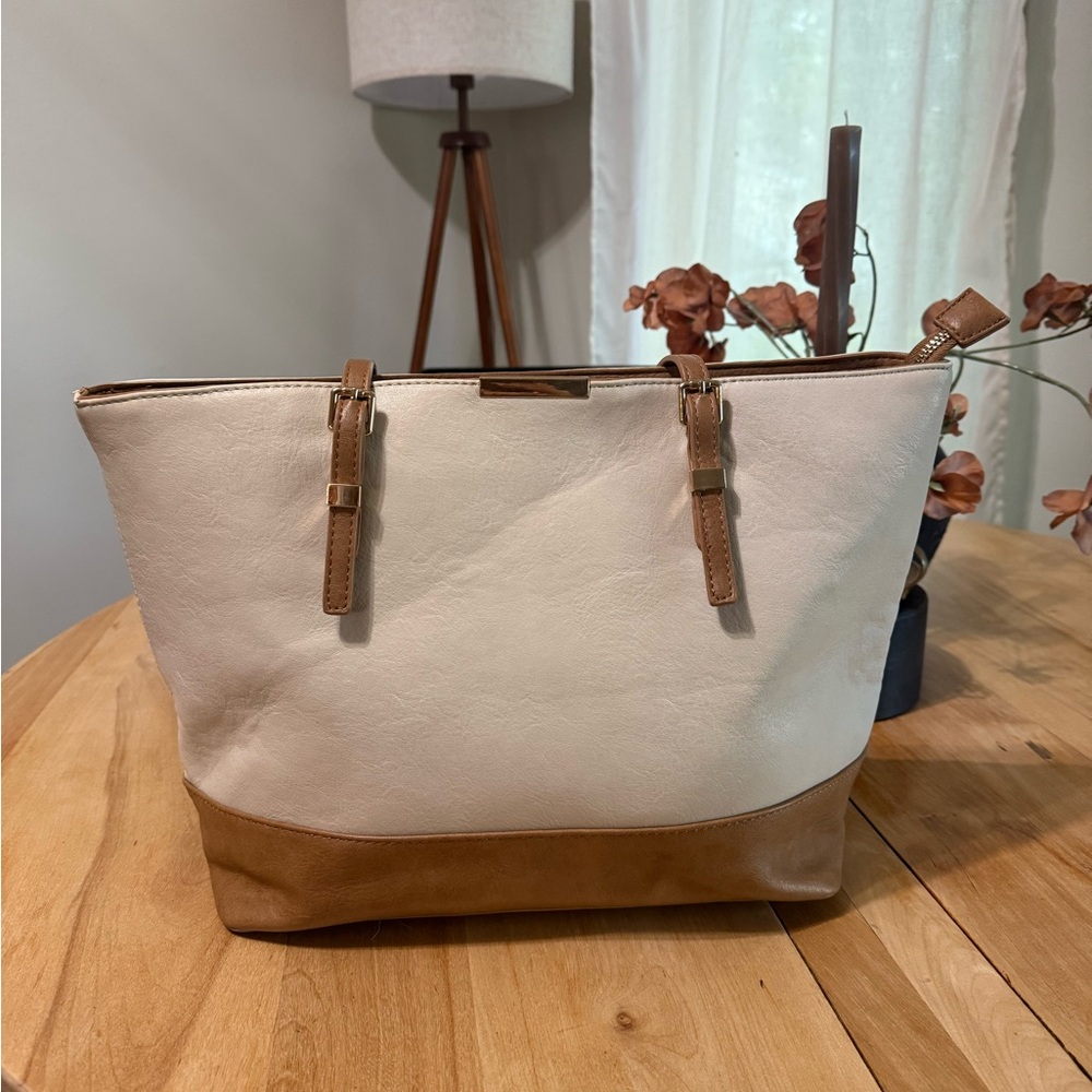 Miztique Cream and Brown Tote Bag